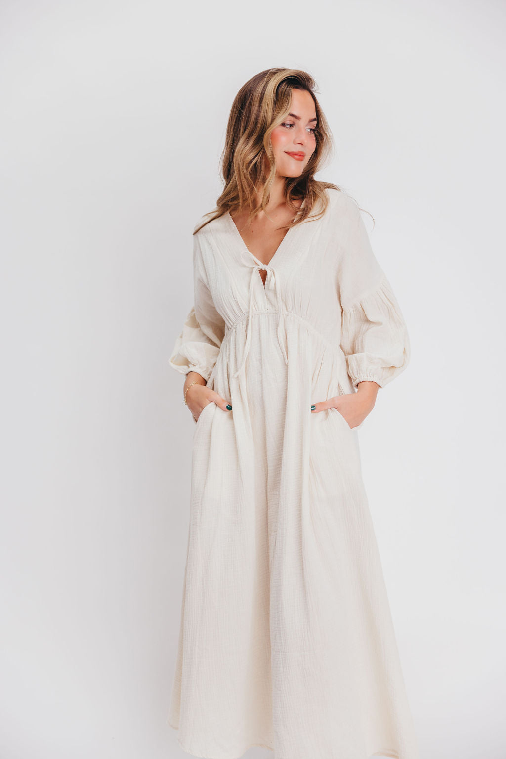 Hunter 100% Cotton Gauze Midi Dress in Soy - Bump Friendly *9/22 PRE-ORDER*