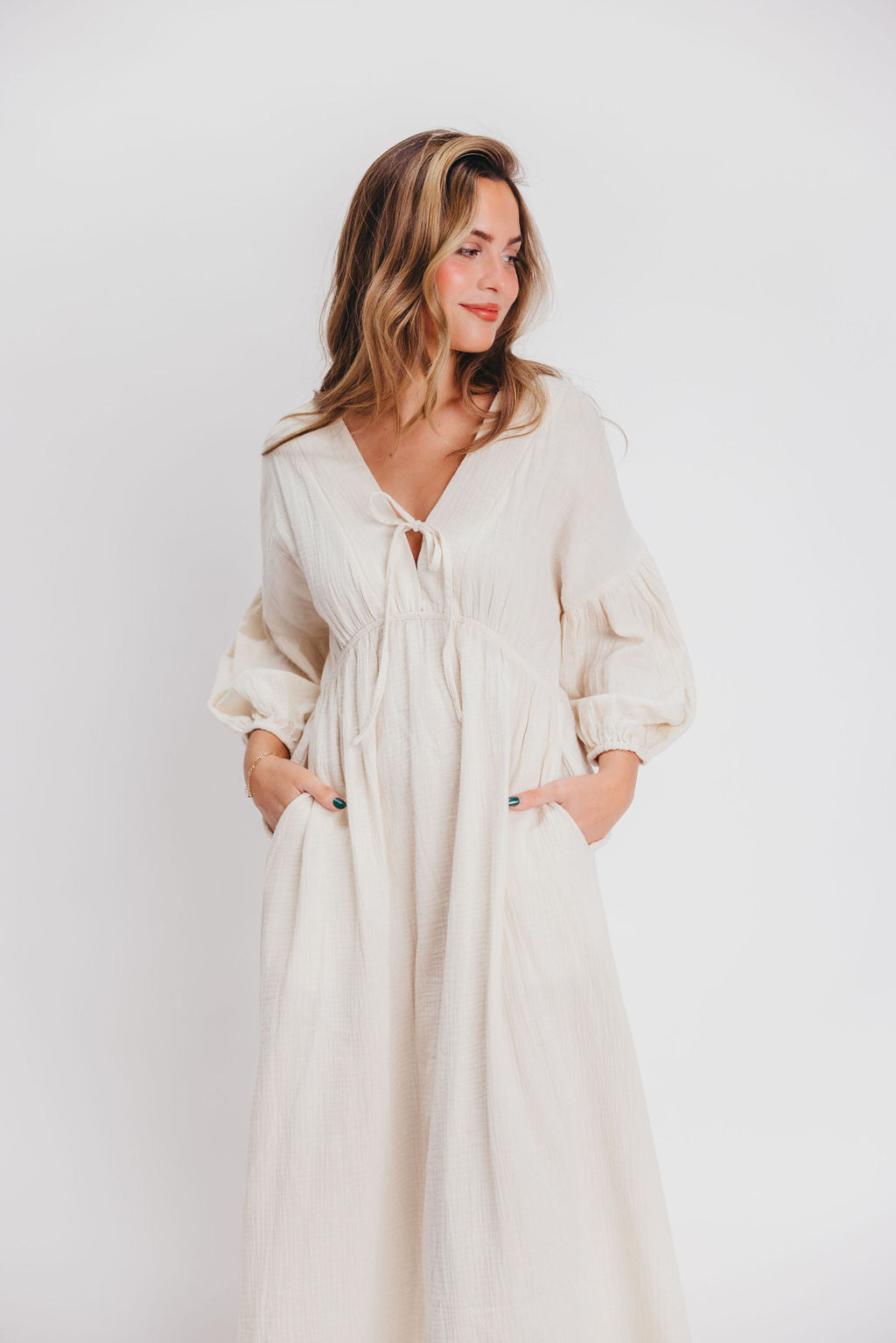 Hunter 100% Cotton Gauze Midi Dress in Soy - Bump Friendly *9/22 PRE-ORDER*