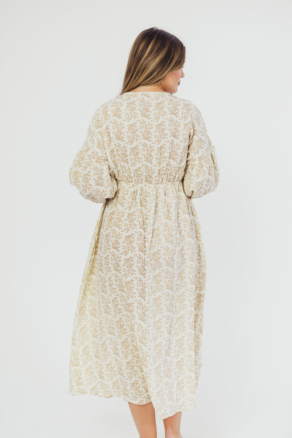 Hunter 100% Cotton Gauze Midi Dress in Natural/Tan Floral - Bump Friendly *9/22 PRE-ORDER*