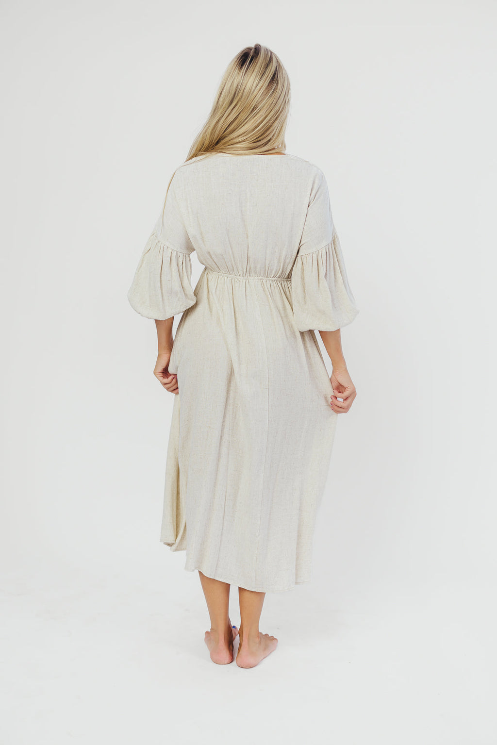 Hunter Linen-Blend Midi Dress in Greige - Bump Friendly *9/22 PRE-ORDER*