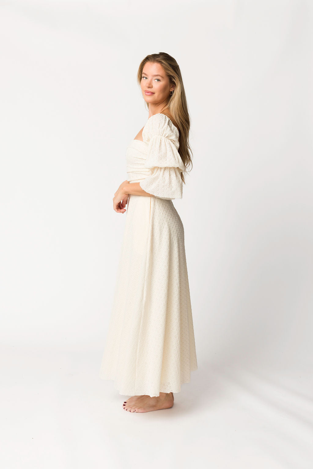 Corrine Tiered Sleeve Maxi Dress with Pockets in Ivory Cream - Bump Friendly