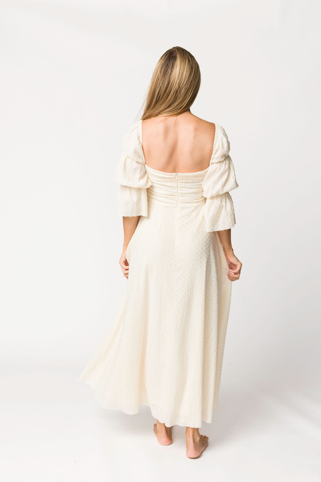 Corrine Tiered Sleeve Maxi Dress with Pockets in Ivory Cream - Bump Friendly