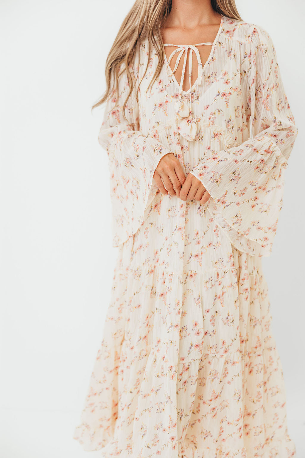 Lisa Woven Floral V-Neck Maxi Dress in Cream Multi - Bump Friendly *9/12 PRE-ORDER*