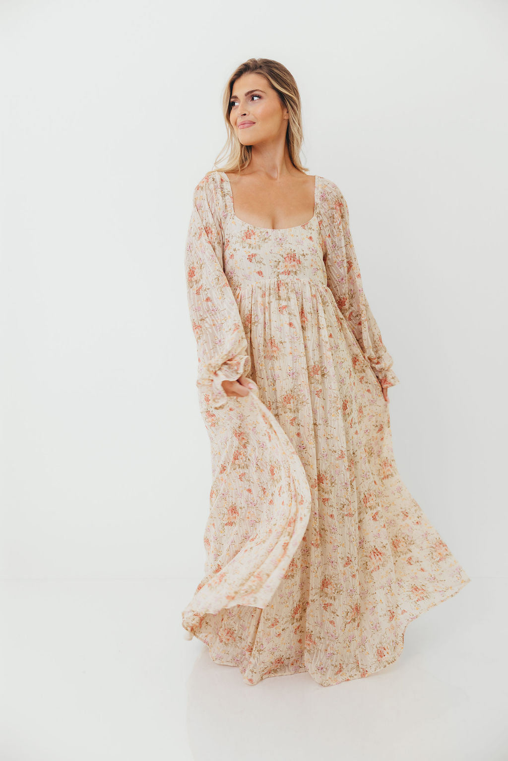 Rosey Woven Floral Print Empire Maxi Dress in Cream Multi - Bump Friendly *9/12 PRE-ORDER*