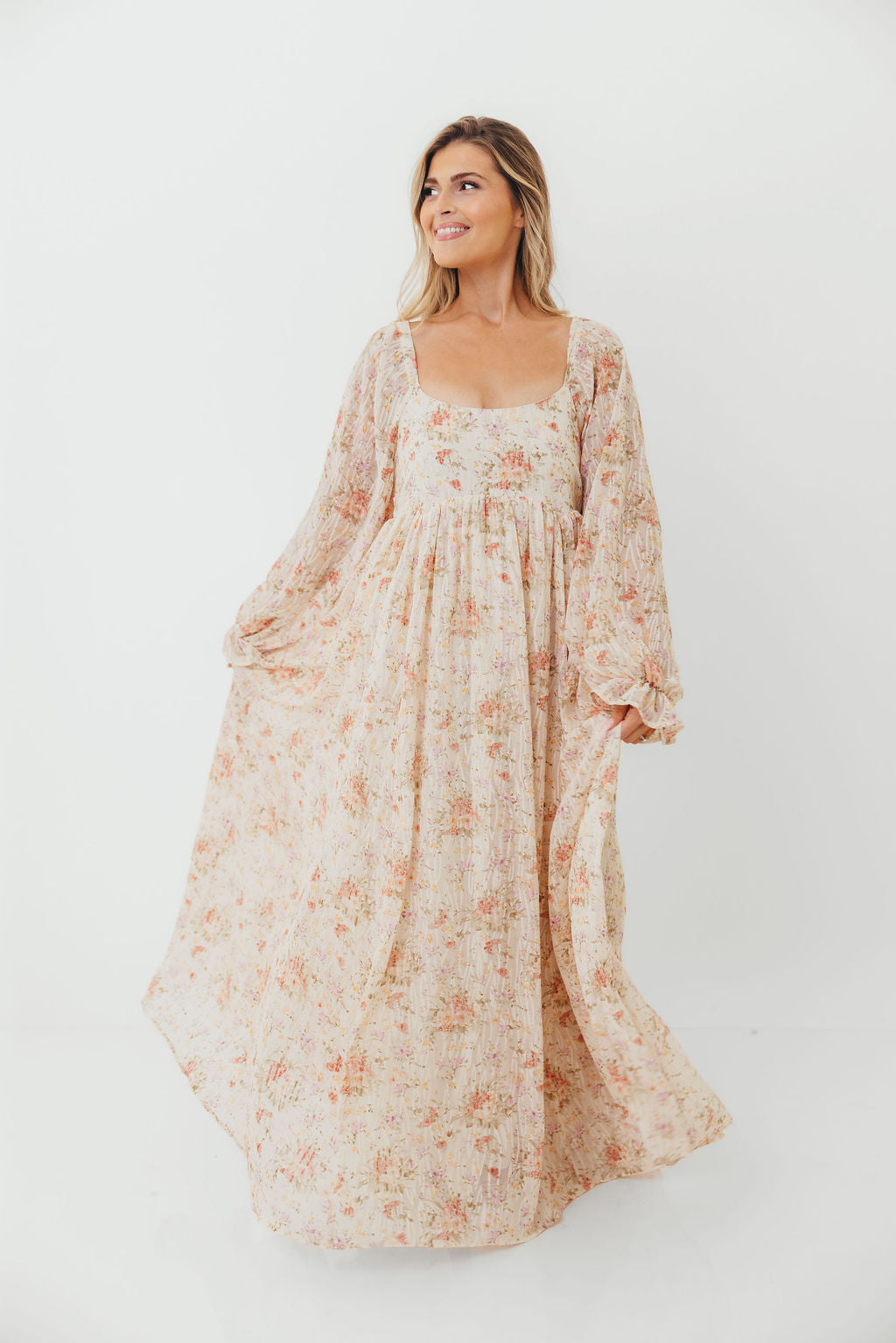 Rosey Woven Floral Print Empire Maxi Dress in Cream Multi - Bump Friendly *9/12 PRE-ORDER*