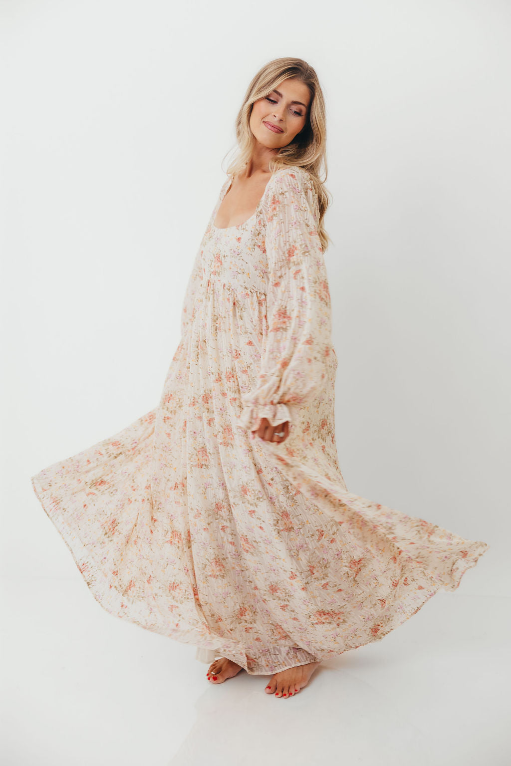 Rosey Woven Floral Print Empire Maxi Dress in Cream Multi - Bump Friendly *9/12 PRE-ORDER*