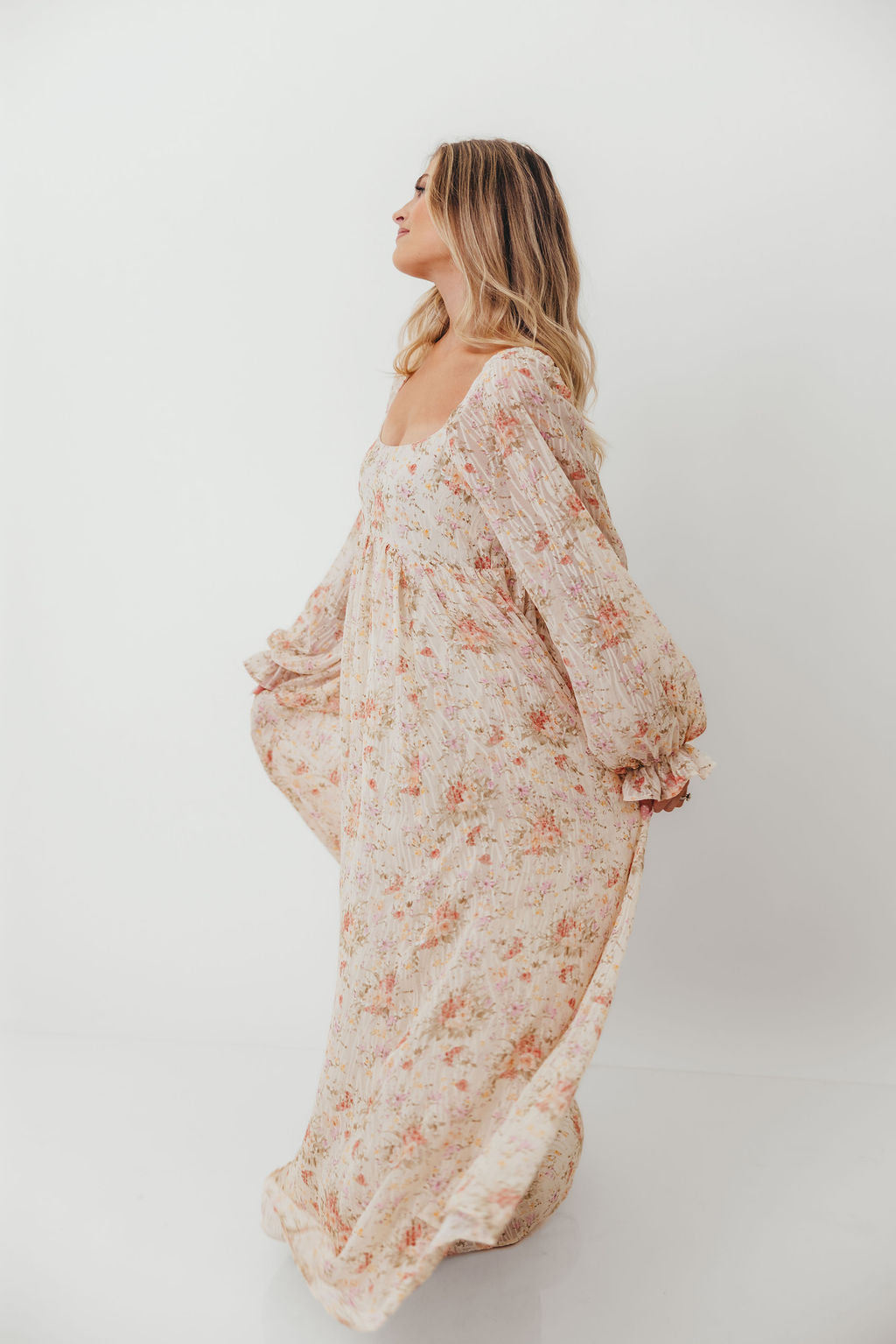 Rosey Woven Floral Print Empire Maxi Dress in Cream Multi - Bump Friendly *9/12 PRE-ORDER*