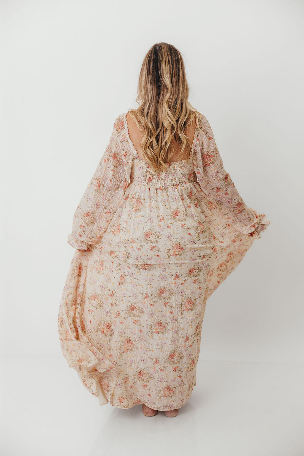 Rosey Woven Floral Print Empire Maxi Dress in Cream Multi - Bump Friendly *9/12 PRE-ORDER*