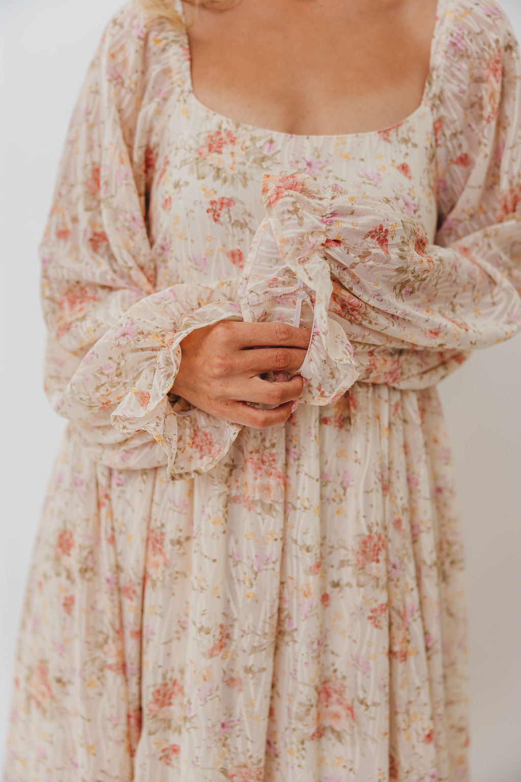 Rosey Woven Floral Print Empire Maxi Dress in Cream Multi - Bump Friendly *9/12 PRE-ORDER*