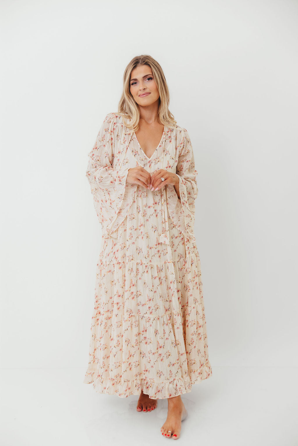 Lisa Woven Floral V-Neck Maxi Dress in Cream Multi - Bump Friendly *9/12 PRE-ORDER*