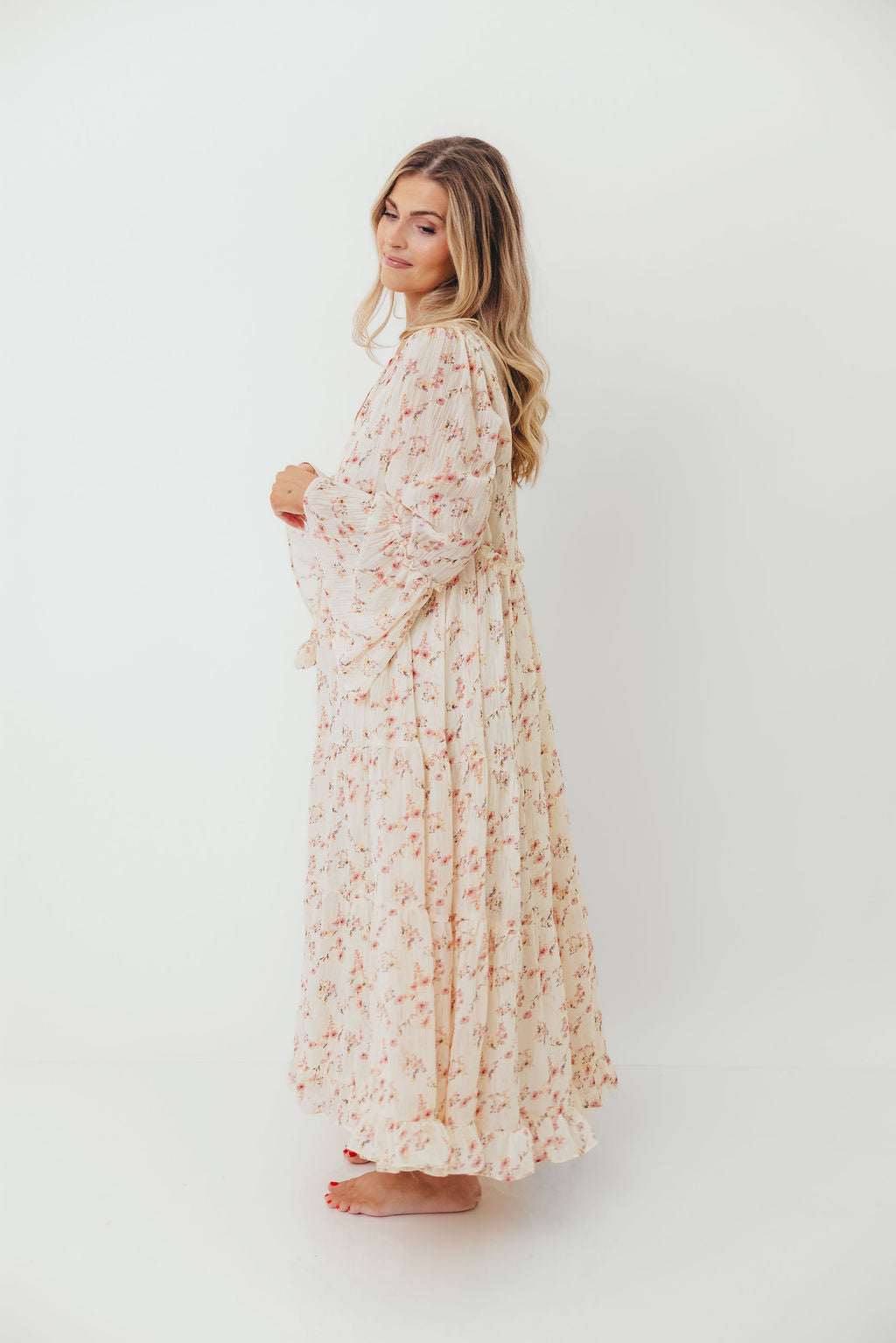 Lisa Woven Floral V-Neck Maxi Dress in Cream Multi - Bump Friendly *9/12 PRE-ORDER*