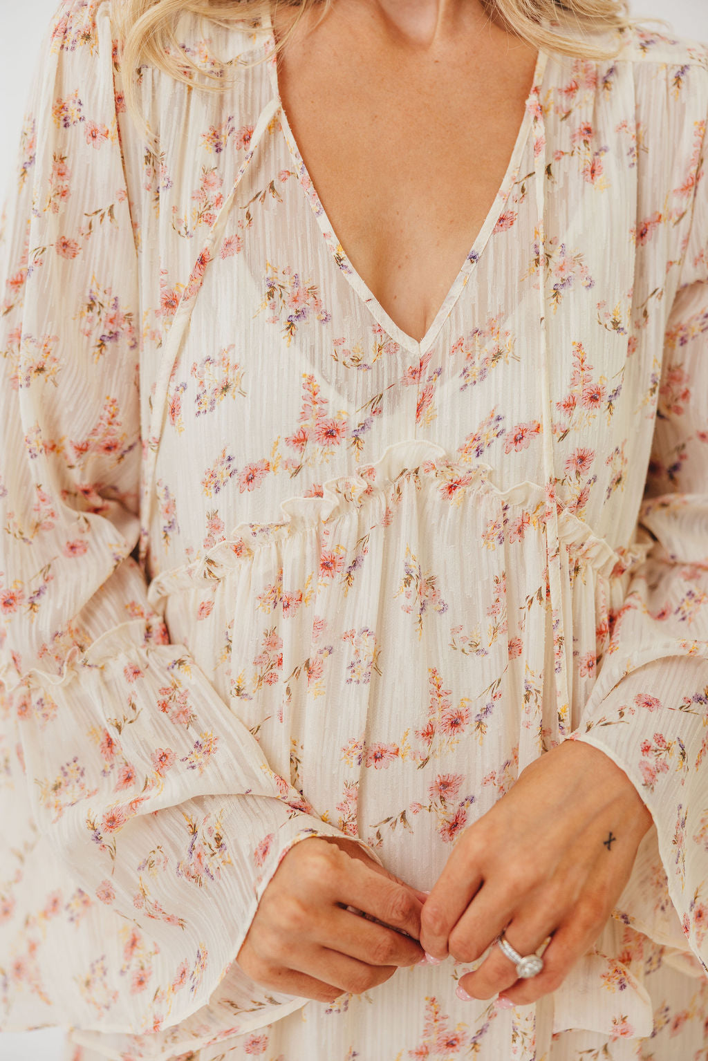 Lisa Woven Floral V-Neck Maxi Dress in Cream Multi - Bump Friendly *9/12 PRE-ORDER*