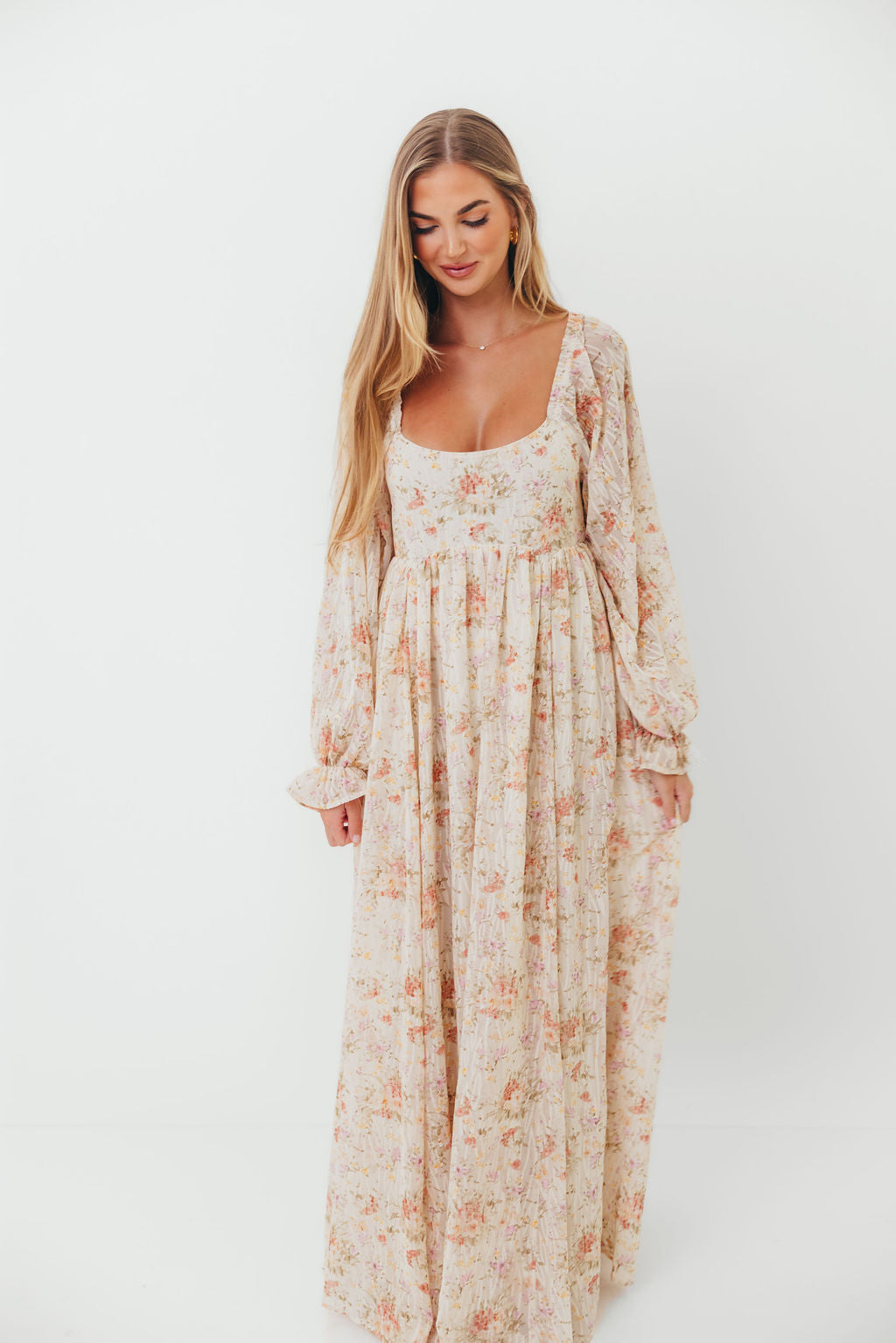 Rosey Woven Floral Print Empire Maxi Dress in Cream Multi - Bump Friendly *9/12 PRE-ORDER*