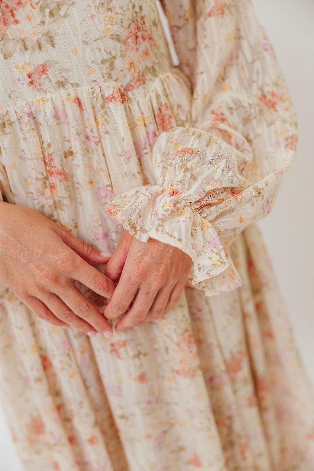 Rosey Woven Floral Print Empire Maxi Dress in Cream Multi - Bump Friendly *9/12 PRE-ORDER*