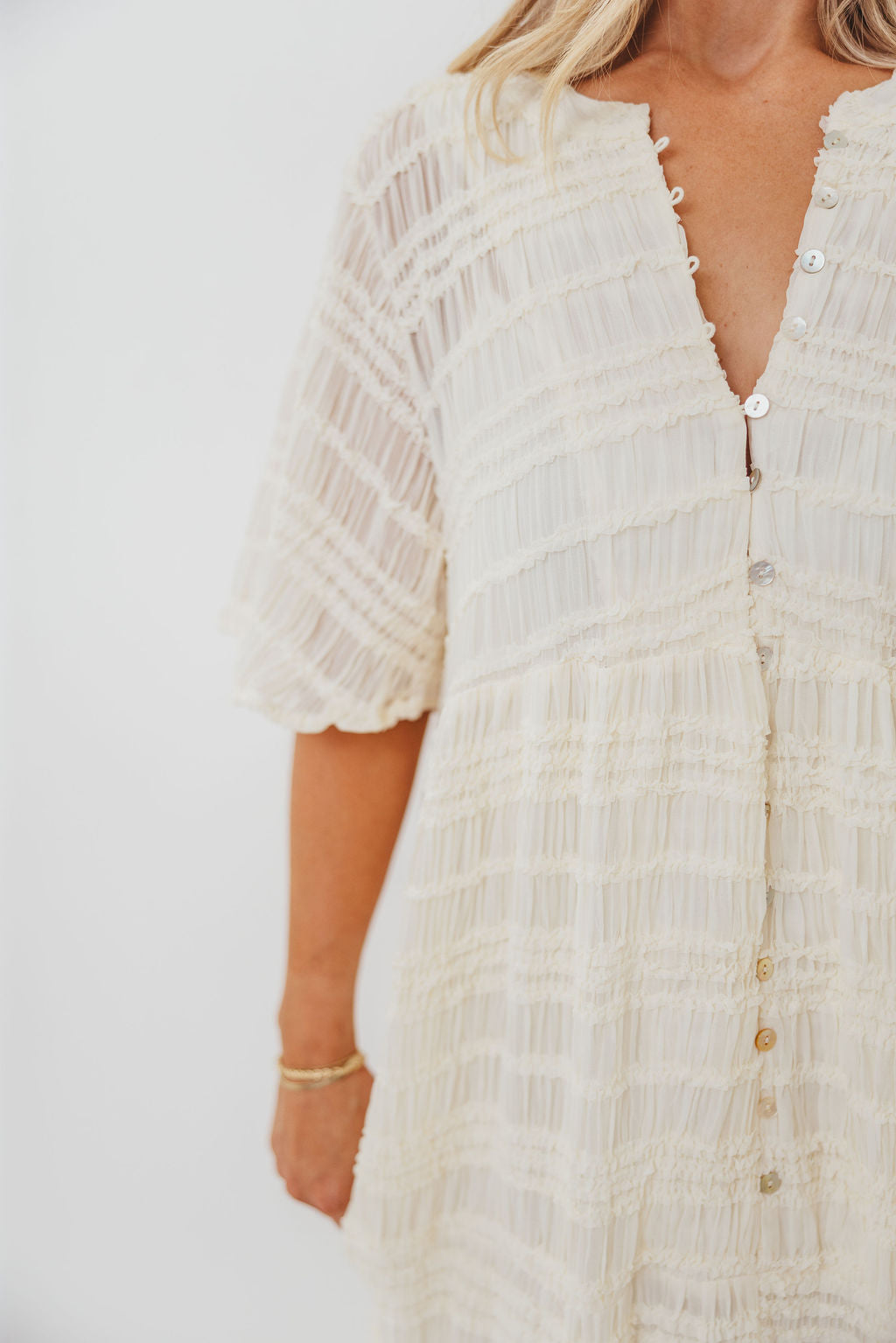 Kristin Tiered Woven Maxi Dress in Ivory - Bump Friendly - Detachable Liner